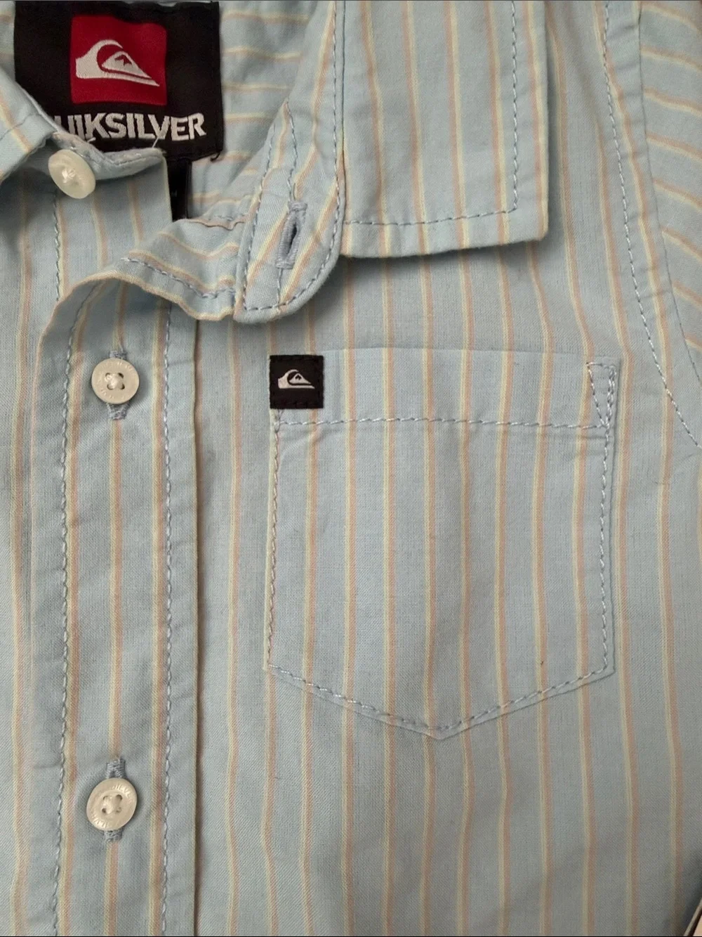 Quiksilver Light Blue & White Striped Short-Sleeve Button Shirt